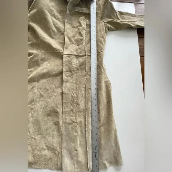 Vintage Blue Asphalt Tan 100% leather Open Front Long Coat Size M - Picture 13 of 16
